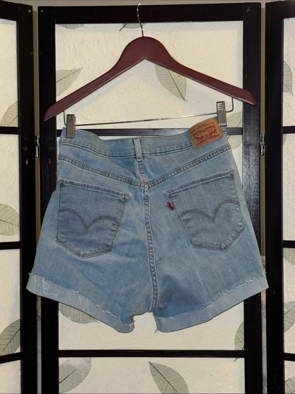 Levi's Light Blue Frayed Hem Denim Shorts